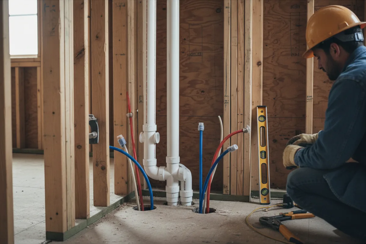 Drain and supply rough-in during Sump Pump Repair in Itasca